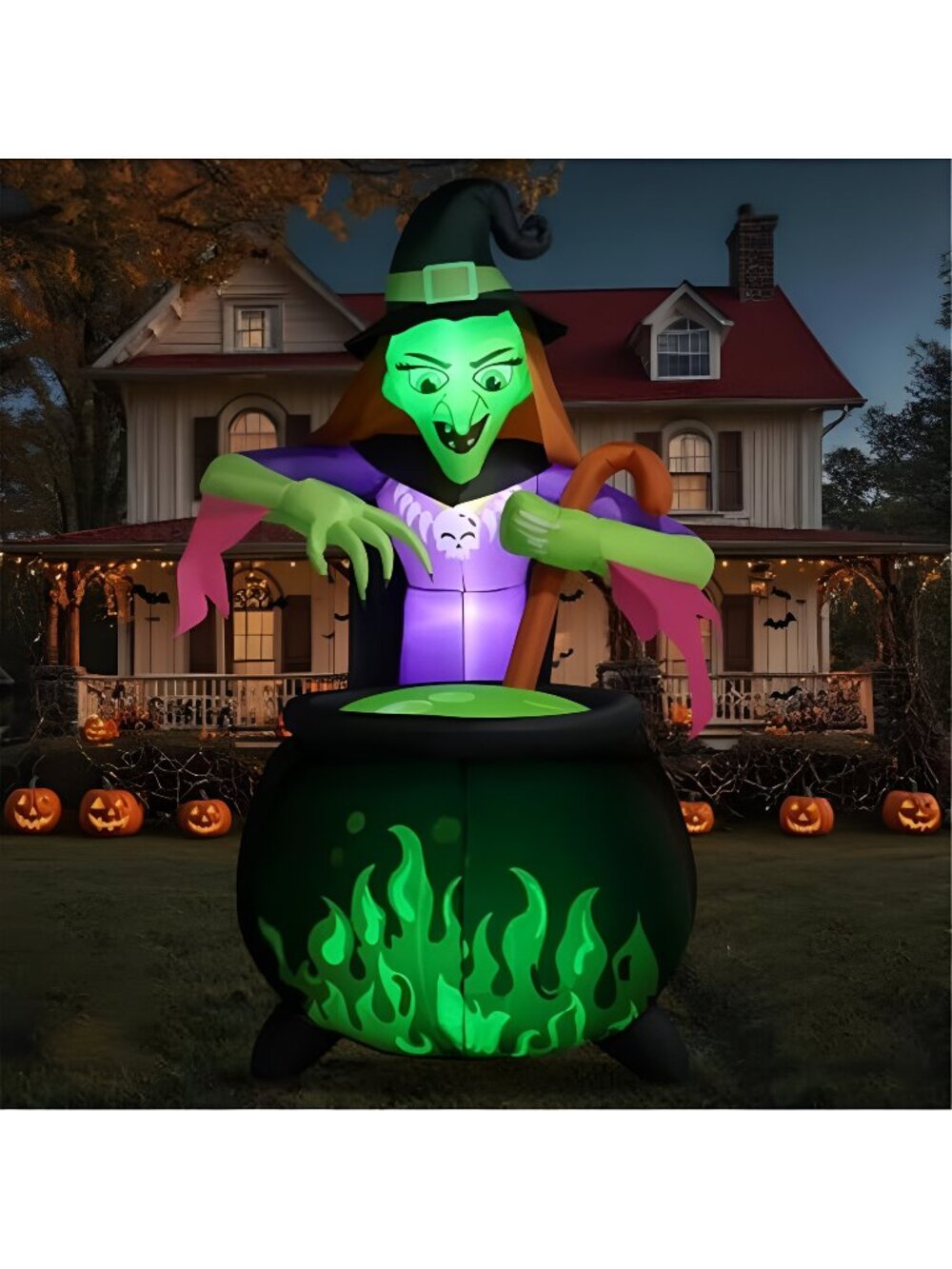 Halloween Inflatables Giant 8Ft Tall Witch Cauldron Build-in 4 Led Lights